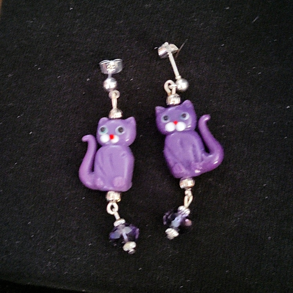 Handcrafted Murano glass cat earrings